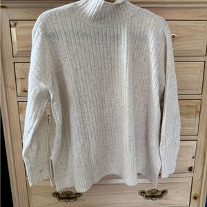 LOFT White Cowl Neck Sweater with Ribbed Texture
